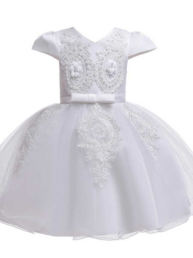 Vestidos de princesa de tul con manga corta y escote en V para niñas de las flores, ideales para bodas y fiestas.