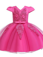 Vestidos de princesa de tul con manga corta y escote en V para niñas de las flores, ideales para bodas y fiestas.