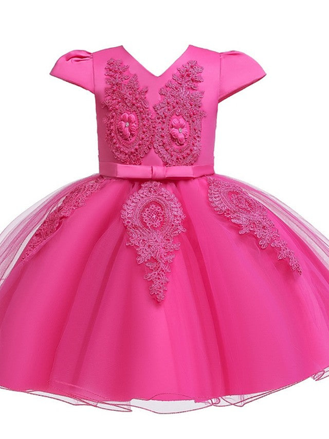 Vestidos de princesa de tul con manga corta y escote en V para niñas de las flores, ideales para bodas y fiestas.