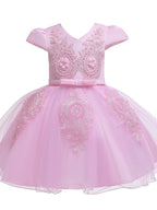 Vestidos de princesa de tul con manga corta y escote en V para niñas de las flores, ideales para bodas y fiestas.