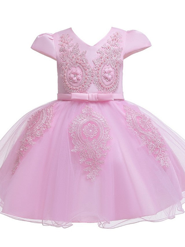 Vestidos de princesa de tul con manga corta y escote en V para niñas de las flores, ideales para bodas y fiestas.