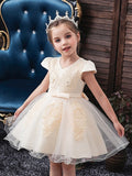 Vestidos de princesa de tul con manga corta y escote en V para niñas de las flores, ideales para bodas y fiestas.