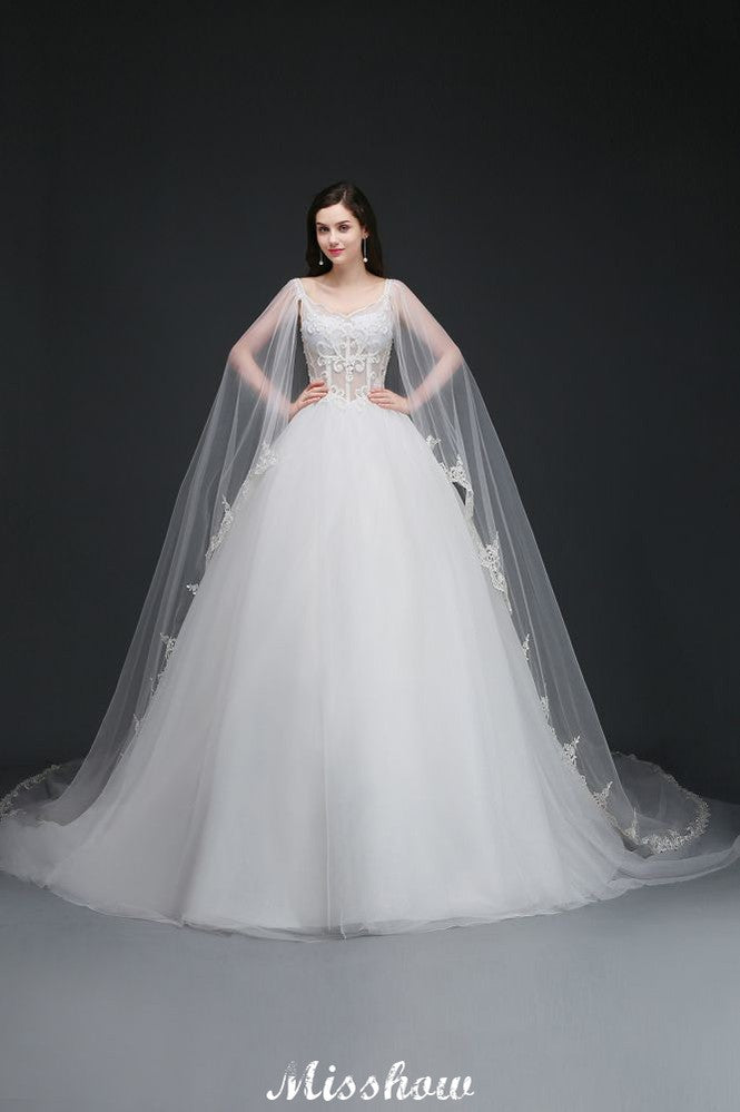 Vestidos de novia elegantes de tul con apliques y tirantes de baile