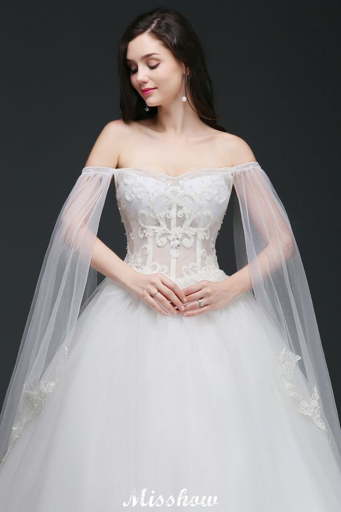 Vestidos de novia elegantes de tul con apliques y tirantes de baile