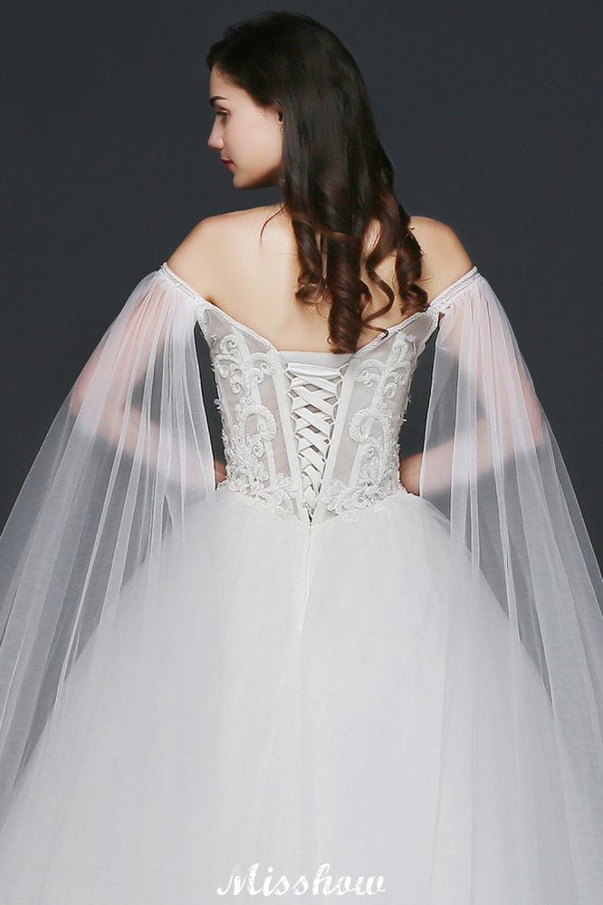 Vestidos de novia elegantes de tul con apliques y tirantes de baile