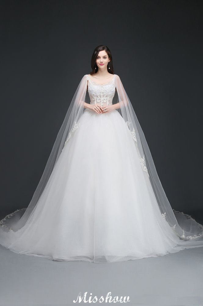 Vestidos de novia elegantes de tul con apliques y tirantes de baile