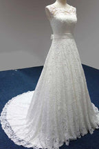 Robe de mariée sans manches à coupe bateau, ceinture en dentelle et nœud papillon, modèle WD158 