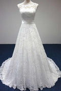 Robe de mariée sans manches à coupe bateau, ceinture en dentelle et nœud papillon, modèle WD158 
