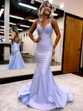 Robe de bal sirène en jersey à col V et perles