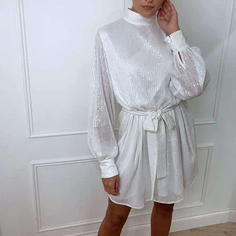 Vestido de noche sexy de otoño para mujer, color liso, con lentejuelas, cintura alta y un toque de elegancia sofisticada. 