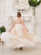 Vestido rosa de corte A, largo hasta el suelo, de tul y organza (010226975) 