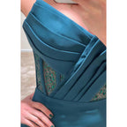 Robe de soirée longue à col en V, bustier, froncée, transparente, avec perles