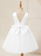 Vestido de princesa/vestido de princesa de satén y tul hasta la rodilla para niña de las flores 