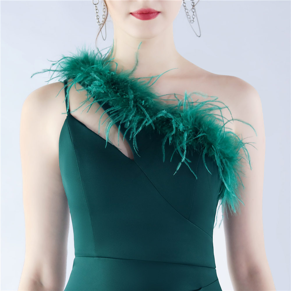 Craft Order Ostrich Feather Cocktail Performance Satin Long Evening Dress