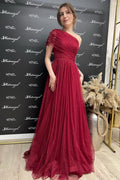 Burgundy Off-the-Shoulder Prom Dress Sequins Long