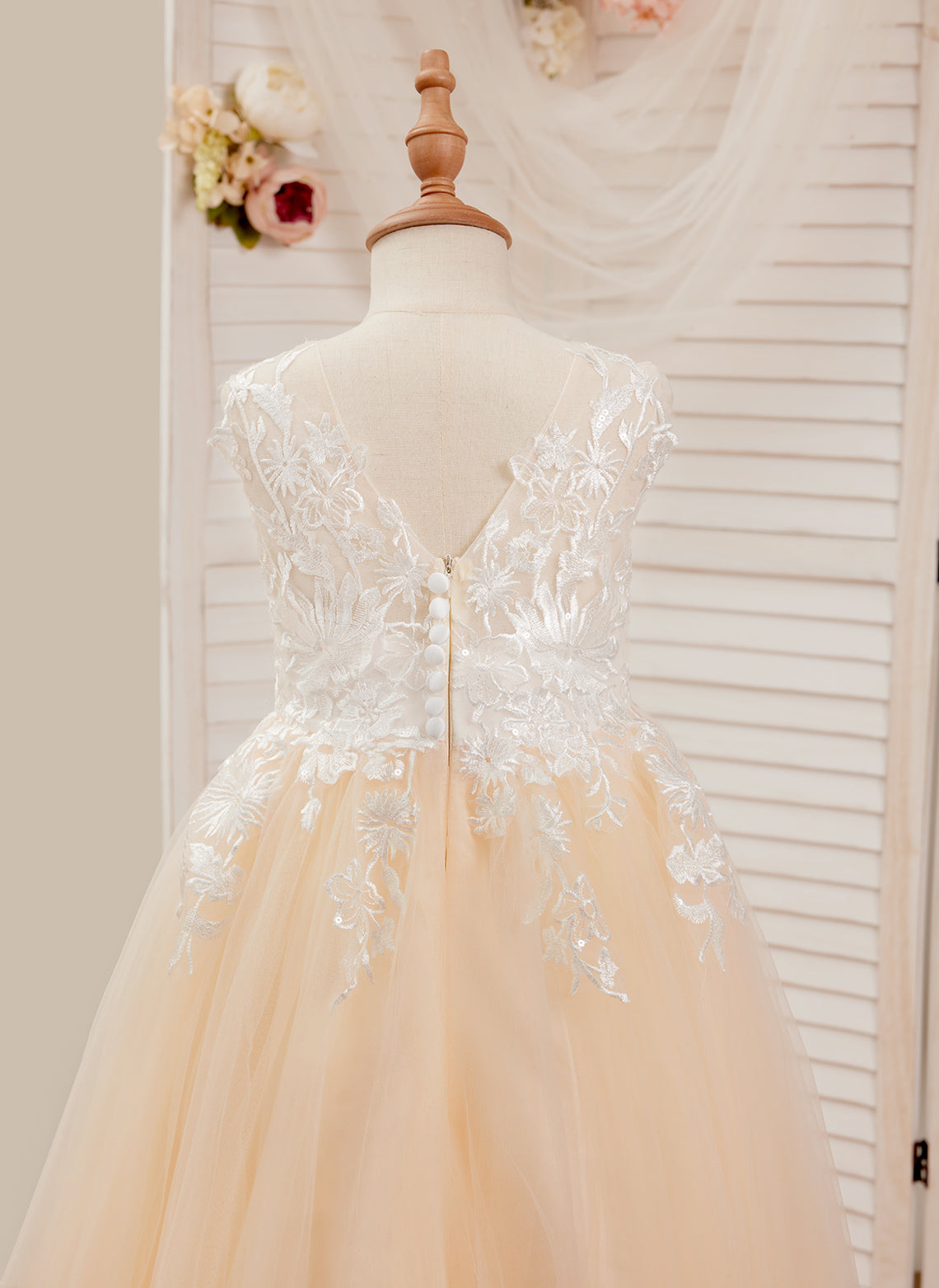 Vestido rosa de corte A, largo hasta el suelo, de tul y encaje (010226589) 