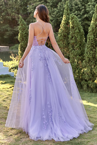Robe de bal en tulle violet avec appliques