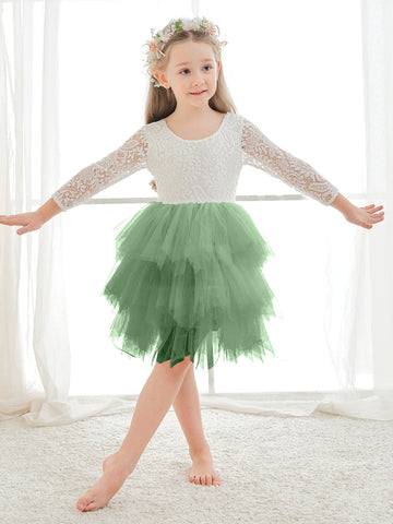 Vestido blanco de tul y encaje hasta la rodilla (2003227580) 