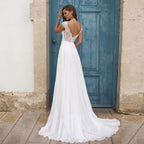 Baoleely White/Ivory Beach Wedding Dresses Plus Size Cap Sleeve V-neck Top Lace A-line Chiffon Robe De Mariage Boho Wedding Dress