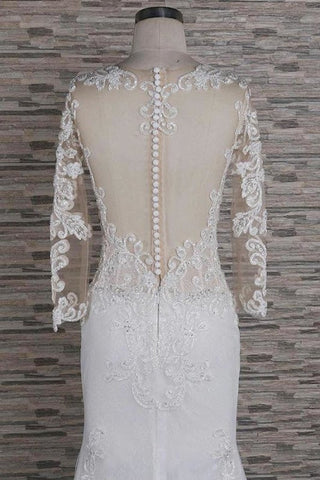 Vestidos de novia elegantes de sirena con mangas largas y apliques de cuentas 