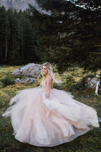 Magnifiques robes de mariée trapèze en tulle sans manches, dos nu et col en V, à col en V et coupe trapèze