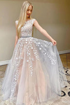 Robe de bal en dentelle magnifique, longue robe de soirée en tulle à manches courtes