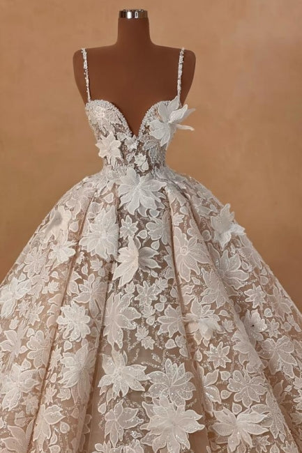 Magnifiques robes de mariée longues sans manches, à fines bretelles spaghetti et ornées d'appliqués de dentelle, coupe trapèze