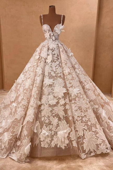 Magnifiques robes de mariée longues sans manches, à fines bretelles spaghetti et ornées d'appliqués de dentelle, coupe trapèze