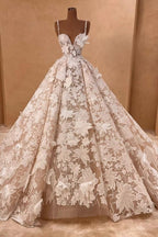 Magnifiques robes de mariée longues sans manches, à fines bretelles spaghetti et ornées d'appliqués de dentelle, coupe trapèze