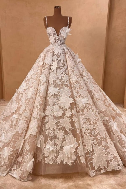 Magnifiques robes de mariée longues sans manches, à fines bretelles spaghetti et ornées d'appliqués de dentelle, coupe trapèze