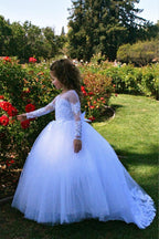 Preciosos vestidos largos de niña de las flores de corte A, de tul, encaje y cuentas, con mangas.