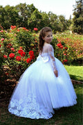 Preciosos vestidos largos de niña de las flores de corte A, de tul, encaje y cuentas, con mangas.