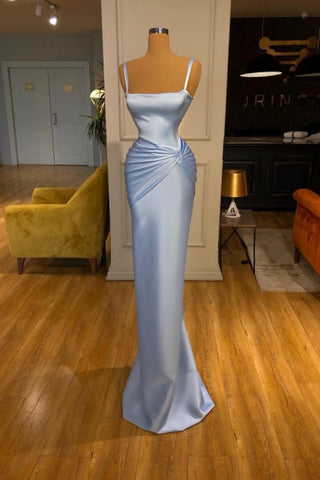 Hermosos vestidos largos de noche azules estilo sirena con tirantes sencillos para graduación