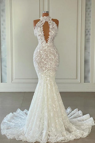 Magnifique robe de mariée sirène longue sans manches en dentelle