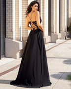 Beautiful Long Sheath V-neck Chiffon Backless Prom Dress With Split