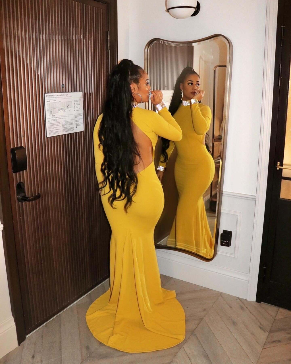 Beautiful Long Sleeves Backless High Neck Mermaid Prom Dress