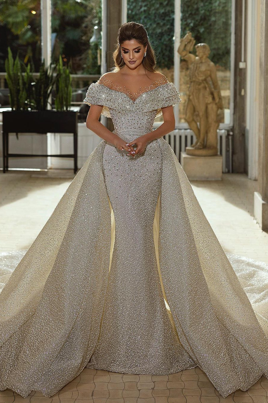 Magnifiques robes de mariée sirène à panneaux portrait ornées de perles