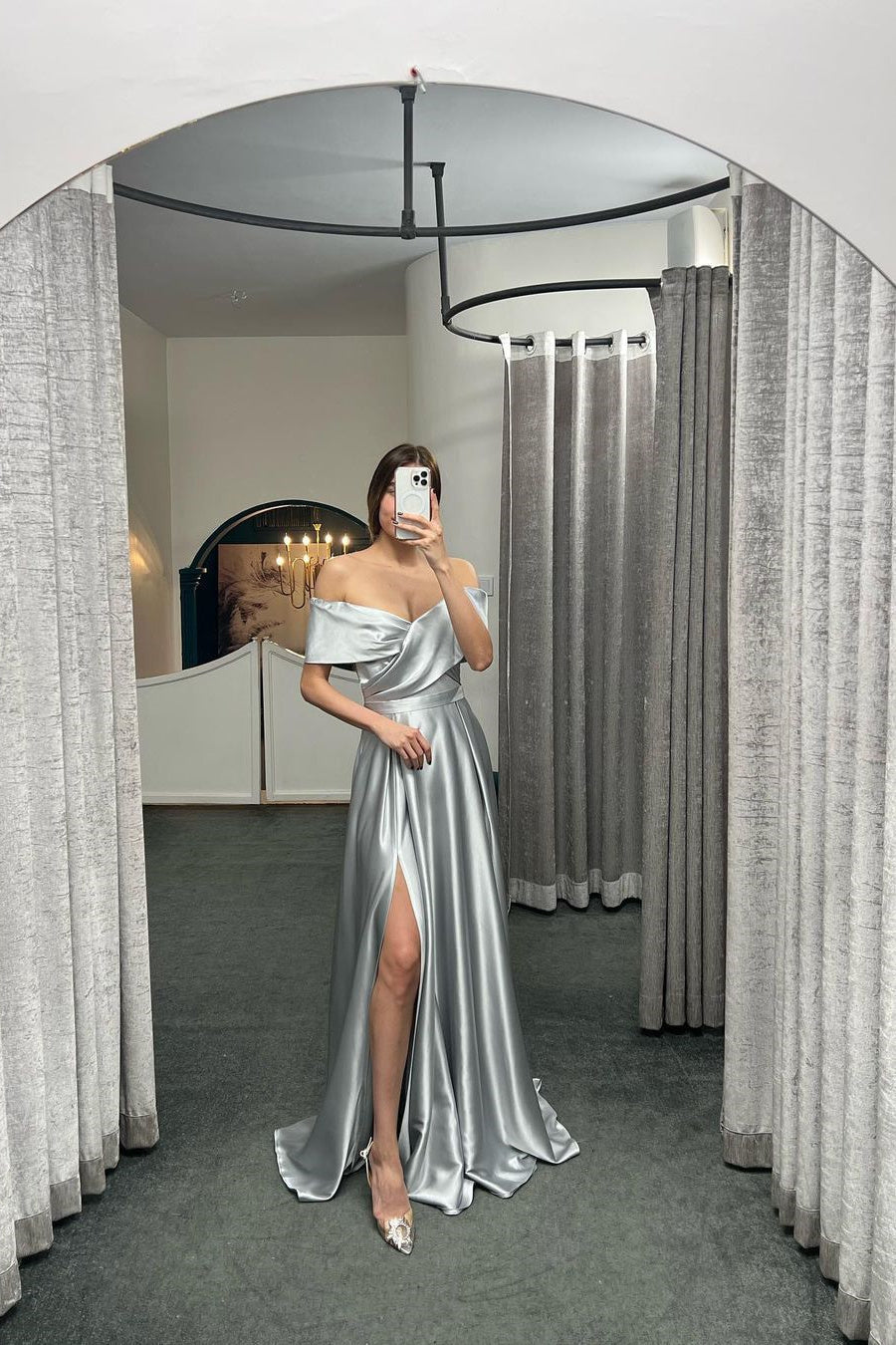 Beautiful Off The Shoulder Prom Dress With Split Ruffles A-Line Evening Gowns