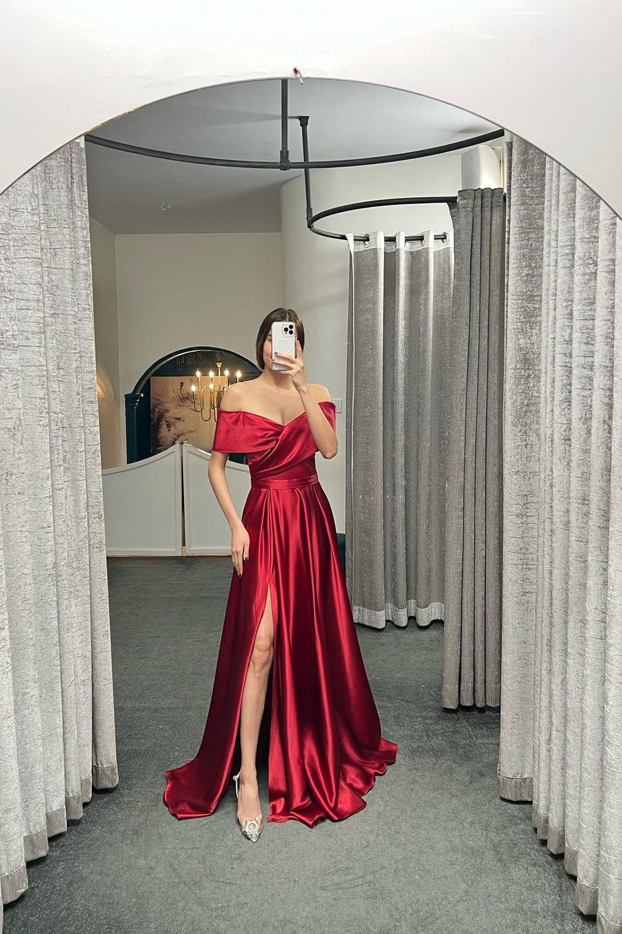 Beautiful Off The Shoulder Prom Dress With Split Ruffles A-Line Evening Gowns