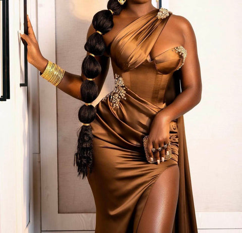 Magnifique robe de bal asymétrique sirène fendue longue à volants