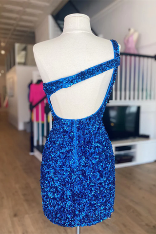 Beautiful One Shoulder Sequined Sleeveless Short Homecoming Dresses