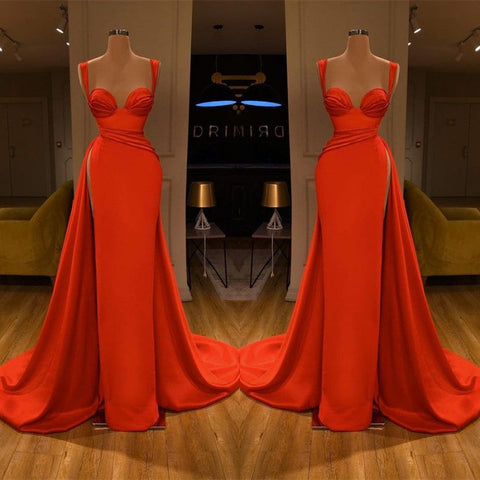 Beautiful Red Starps Sweetheart Long Prom Dress With Split