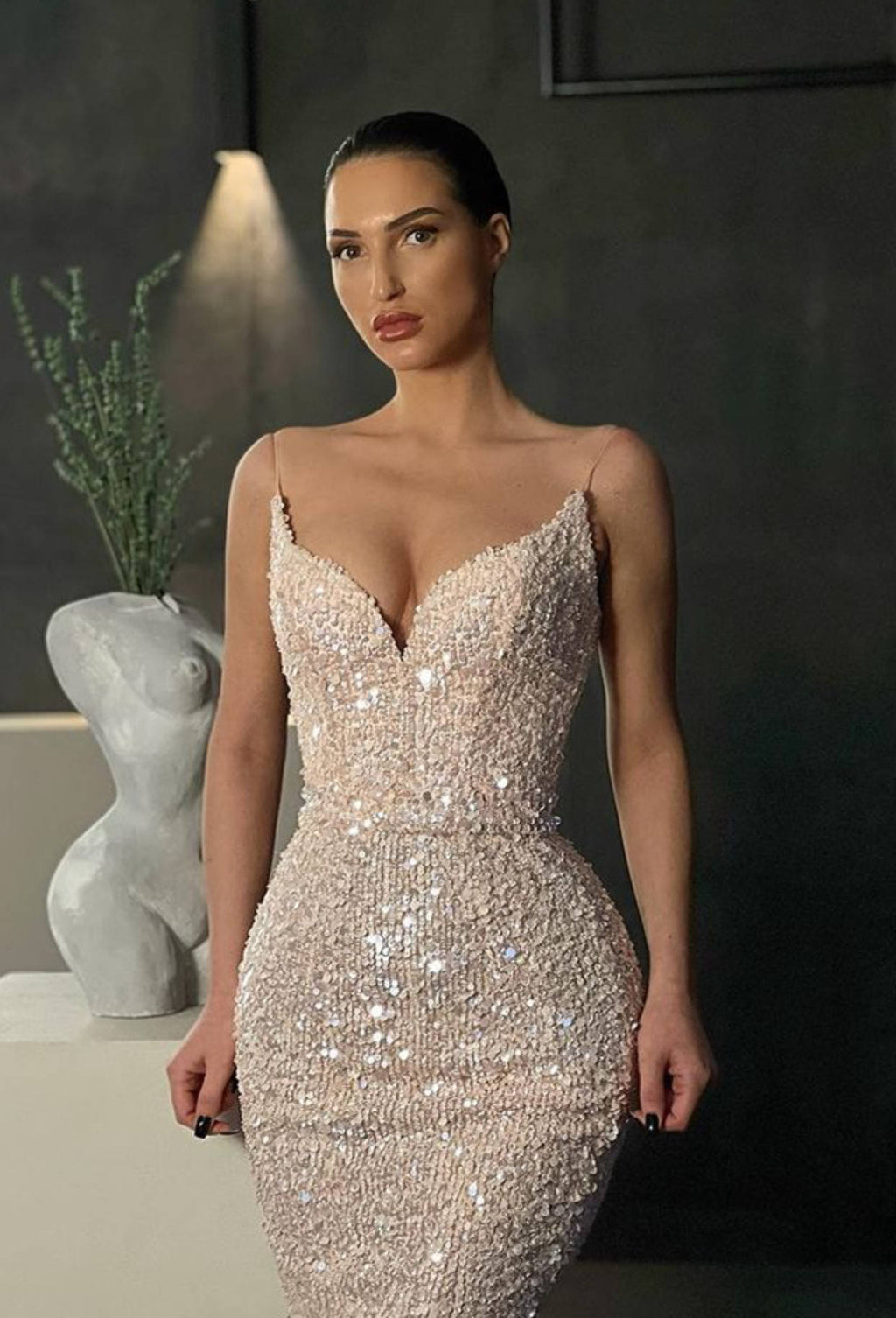 Beautiful Spaghetti-Straps Sequins Prom Dresses Mermaid Sleeveless