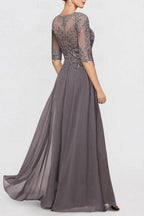 Precioso vestido de dos piezas para la madre de la novia, de gasa, con escote redondo y manga corta, ideal para damas de honor, con apliques.
