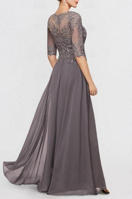 Precioso vestido de dos piezas para la madre de la novia, de gasa, con escote redondo y manga corta, ideal para damas de honor, con apliques.