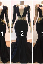 Beautiful V-Neck Long Sleeves Appliques Mermaid Floor-Length Prom Dresses