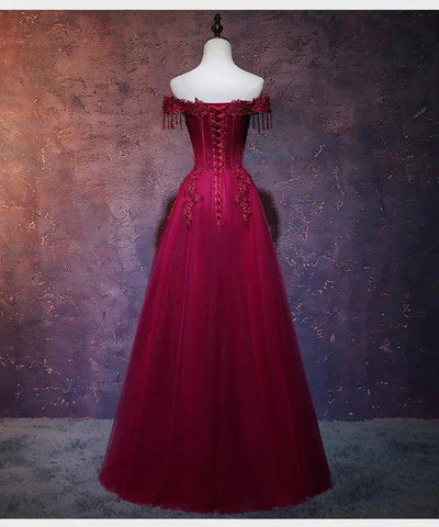 Beautiful Wine Red Tulle Sweetheart Long Prom Dress A-line Party Dress
