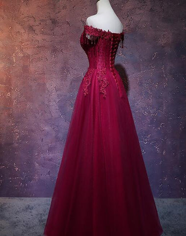 Beautiful Wine Red Tulle Sweetheart Long Prom Dress A-line Party Dress
