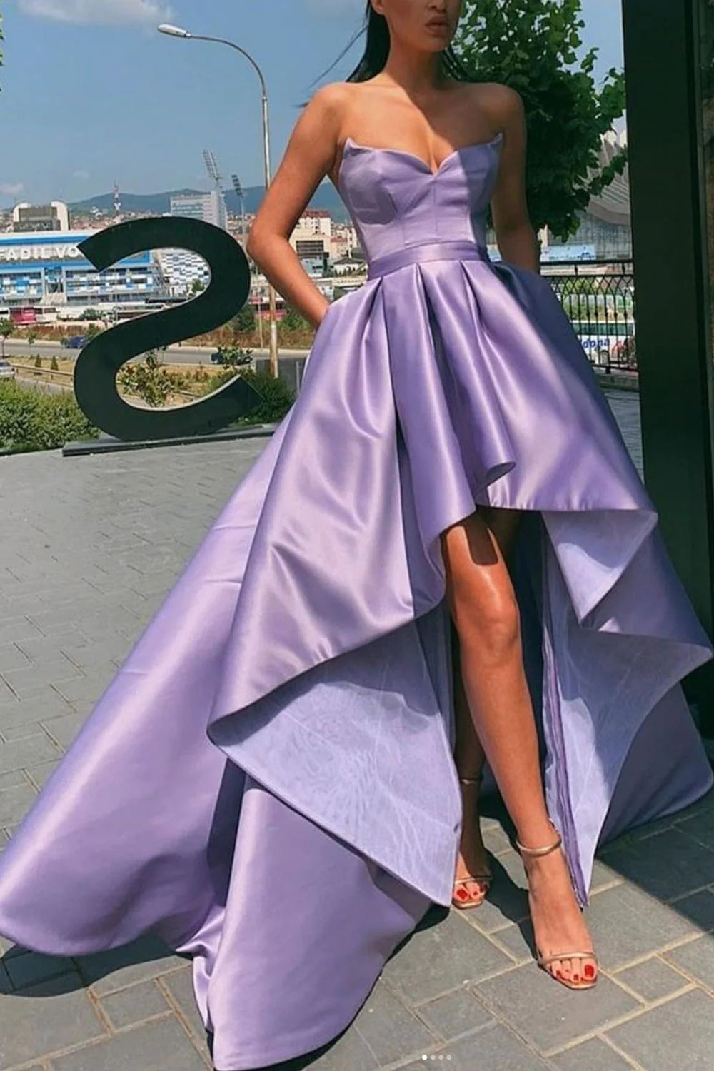 High Low Sweetheart Red Prom Dress