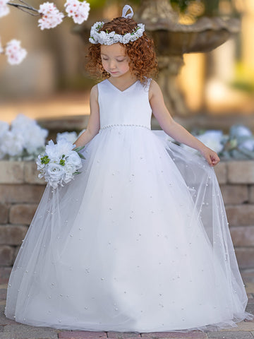 Elegante vestido de princesa de satén y tul para niña de las flores 
